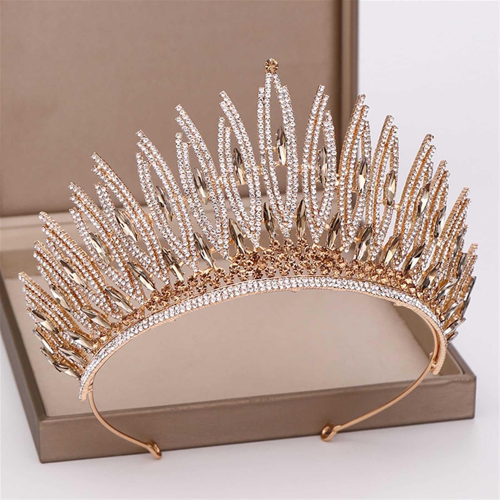 Tocados de Boda Lujoso Rhinestone Crystal Gold Wedding Big Crown Nupcial Tiara Mujer Beauty Pageant Bridal Hair Jewelry Accesorios Regalo Tocado Novia