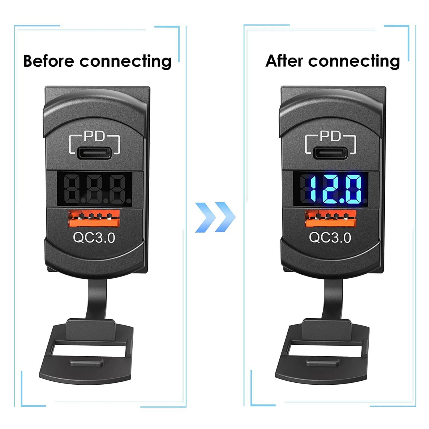 Adaptador de cargador rápido USB C para coche, compatible con panel de interruptor basculante, cargador USB WNNBTOVN de 54 W, enchufe ABS, pantalla inteligente para voltímetro