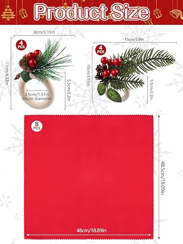 Miniatura 2 de Juego de 16 servilleteros de Navidad, juego de hebillas de servilletas de Navidad, 8 conos de pino, servilletas, 8 servilleteros, suministros de