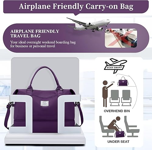 Miniatura 8 de Weekender Bags for Women, Personal Item Travel Bag with Shoes Compartment,Overnight Travel Duffel Bag with Wet Pocket and Separate Toiletry Bag,Gym