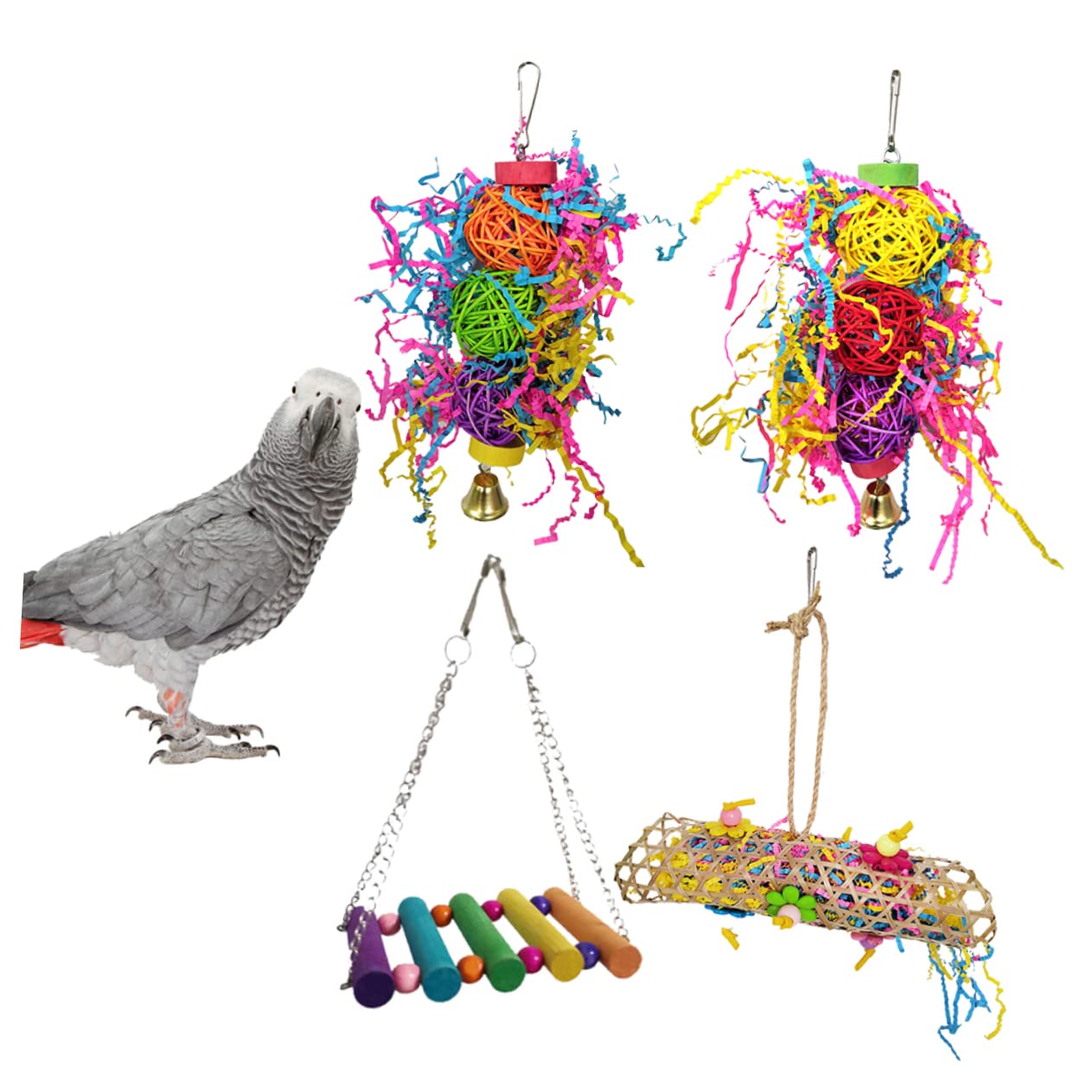 POPETPOP 8pièces Jouets Rotin pour Oiseaux Jouet à Mordre Créatif avec Balancelle pour Perroquets Et Perruches pour Amusement Et Exercice