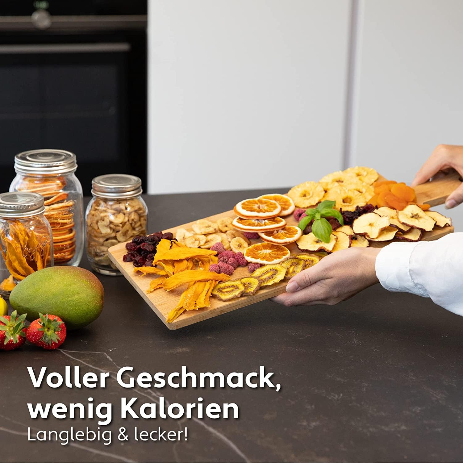 Vita5 Dörrautomat mit 6 Edelstahl-Dörrgitter - Dörrgerät 0,7m² Dörrfläche mit Temperaturregler (35-75°C) – Trocknen von Obst Gemüse Fleisch - 650W 24H Timer-Funktion LED Display - Dehydrator Food