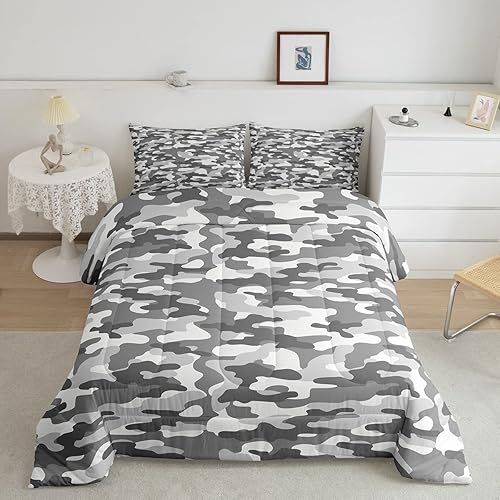 Miniatura 2 de Juego de edredón reversible de camuflaje para niños y adolescentes, juego de ropa de cama alternativo de camuflaje Queen, relleno de edredón