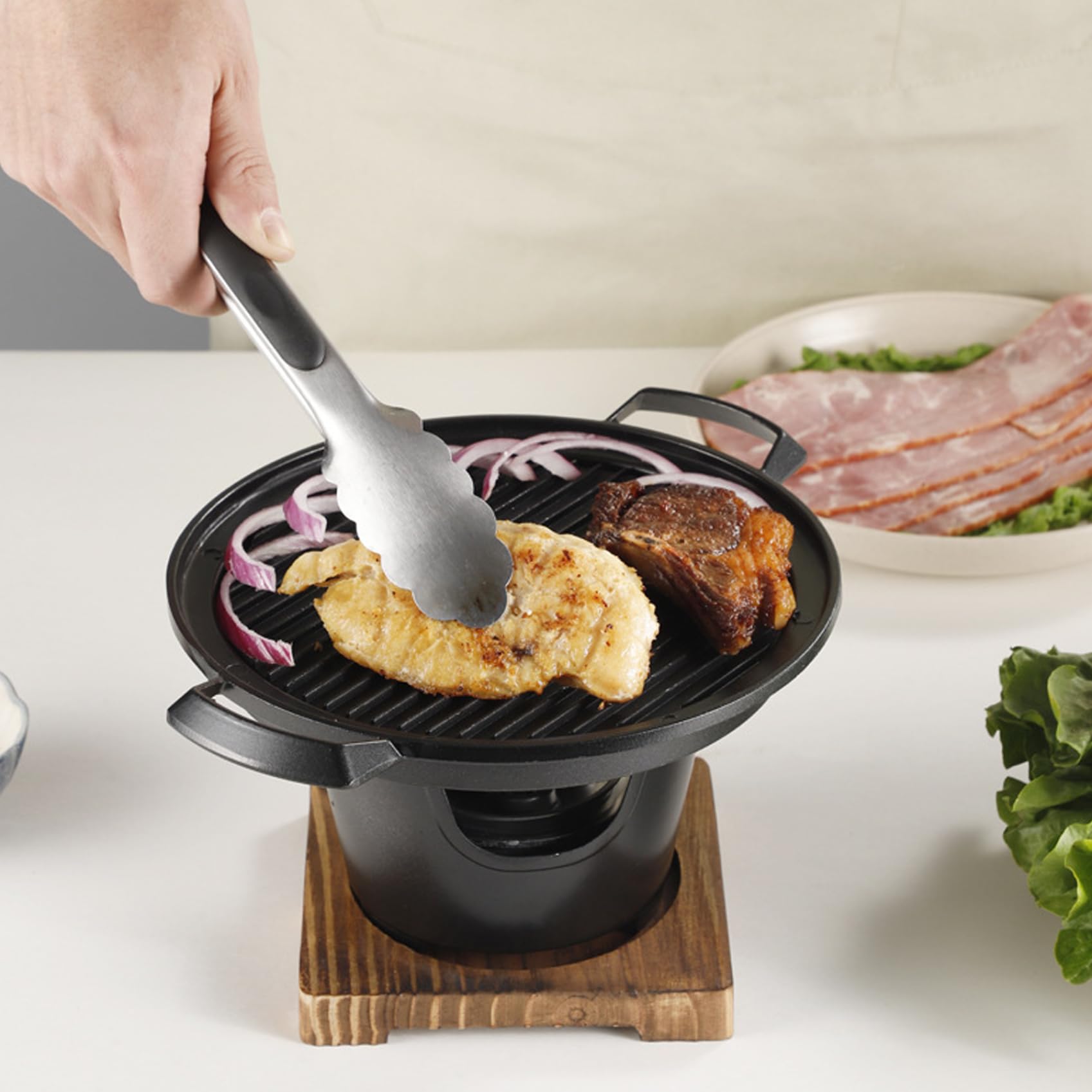 Przenośny bezdymny koreański grill – nieprzywierający grill stołowy Chal dla łatwego montażu, idealny do użytku domowego, kempingu, spotkań na świeżym powietrzu i tylnej klapy.