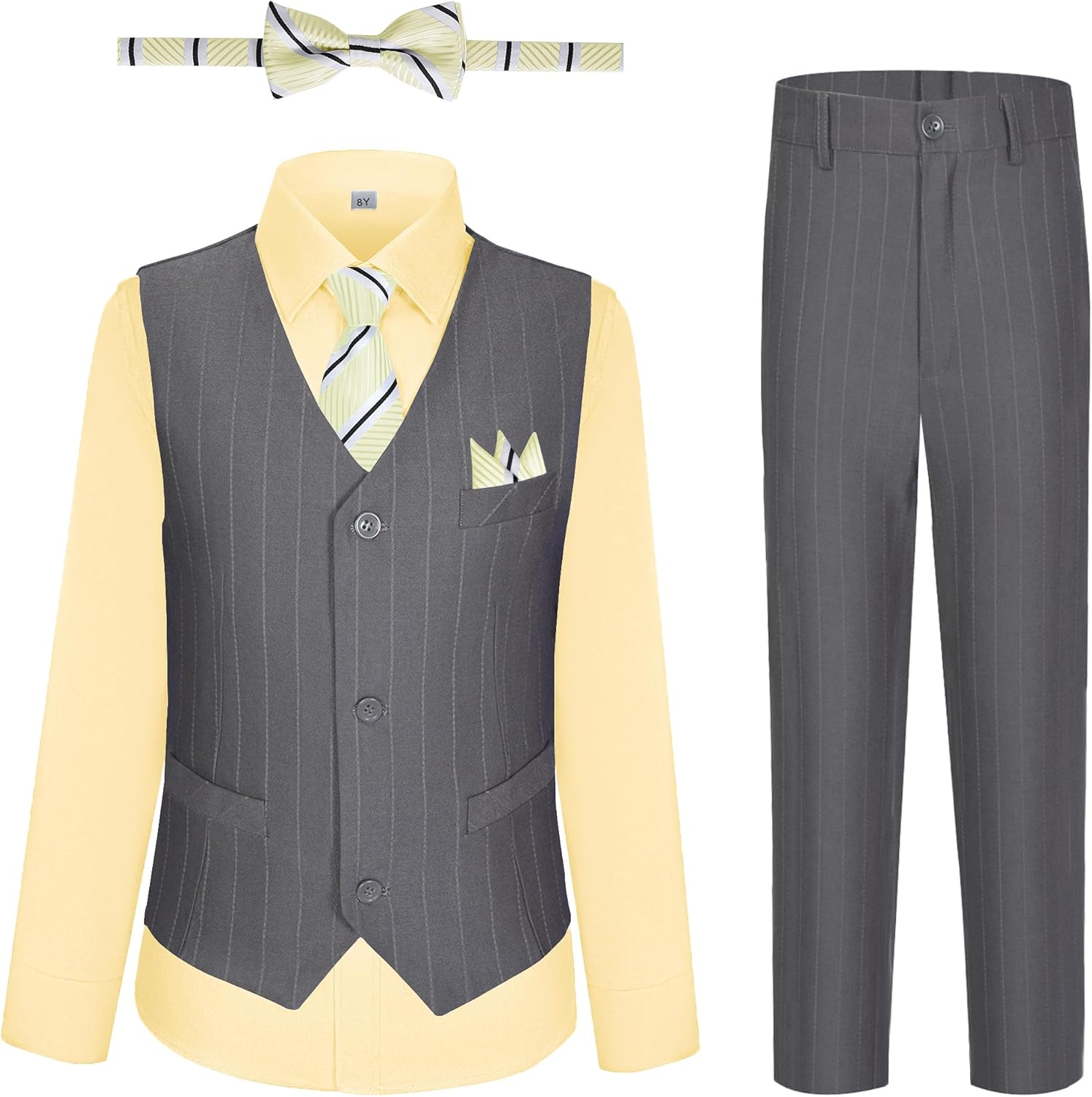 Boys Pinstripe Suit Vest and Pants Set, Kids Tuxedo Suits for Boy Outfits