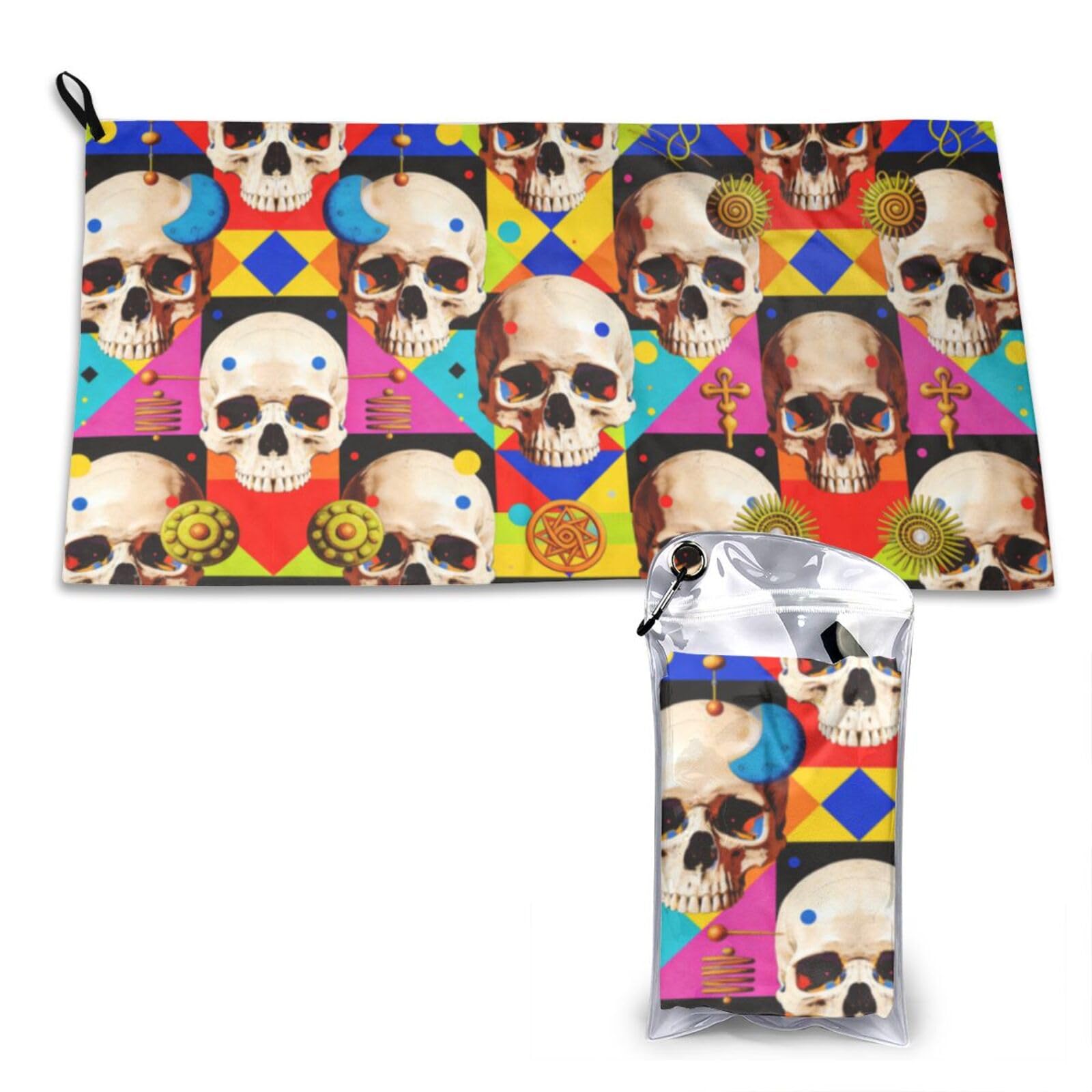 DUYKIMQW Symbol-Adorned Skull Pattern Print Quick Dry Towel 16x31.5in White