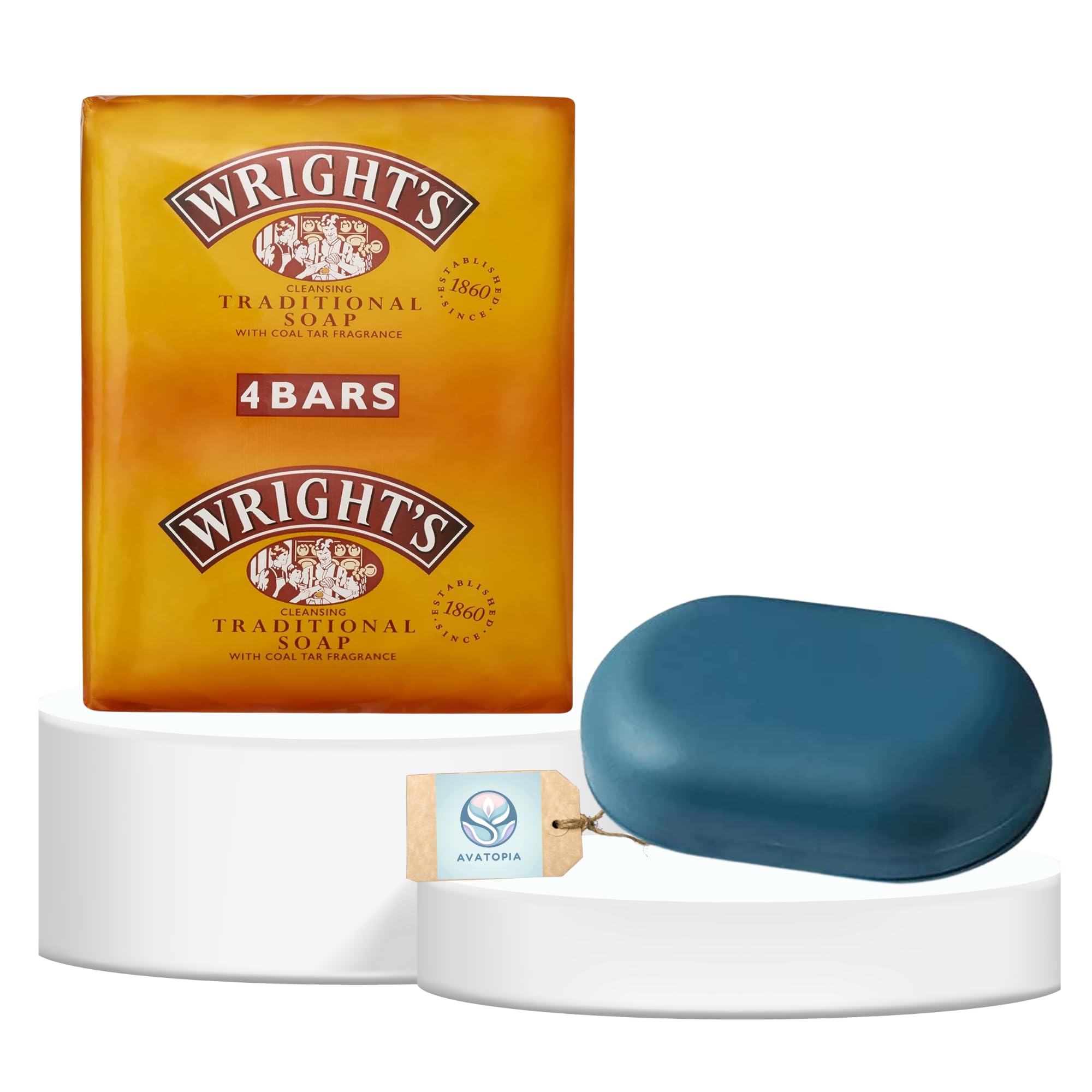 Wrights Traditional Bar Soap 125g Multipack of 4 with Portable Dish Tray and Lid, 140 g (Pack of 2)
