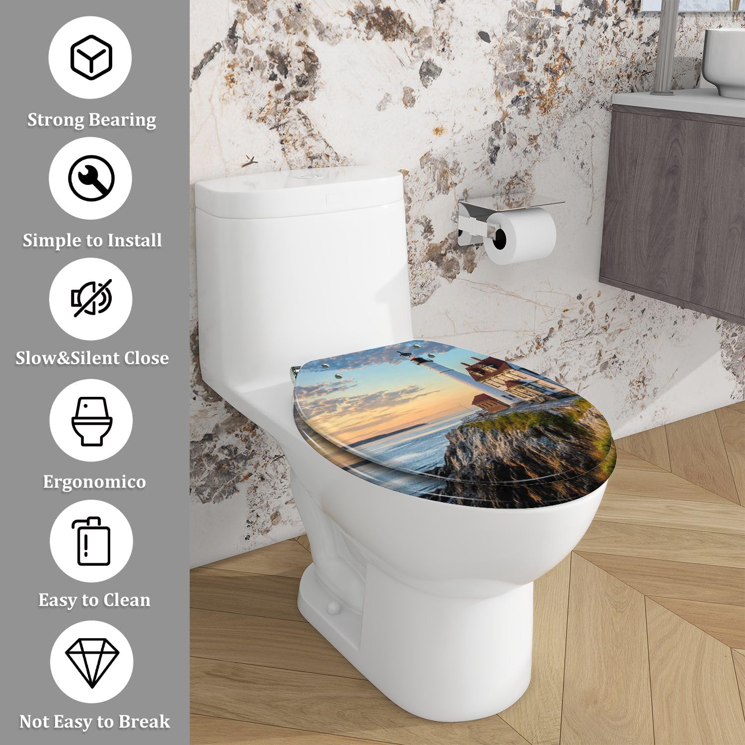 Asiento de inodoro alargado de resina Sunrise para baño