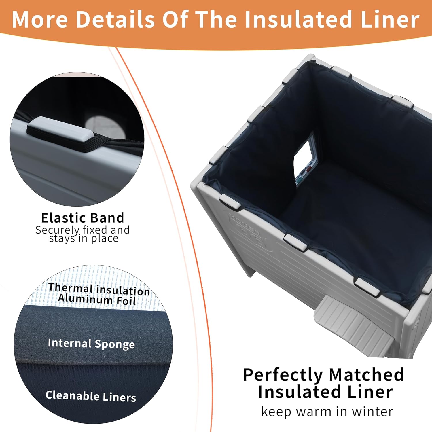 Rockever 100% Insulated Outdoor Cat House with Insulated Liner for Winter, Waterproof Feral Cat House for Outdoor Cats, Plastic Cat House for Outdoor Use with Escape Door, Clean Easily(M,Grey&Liner)