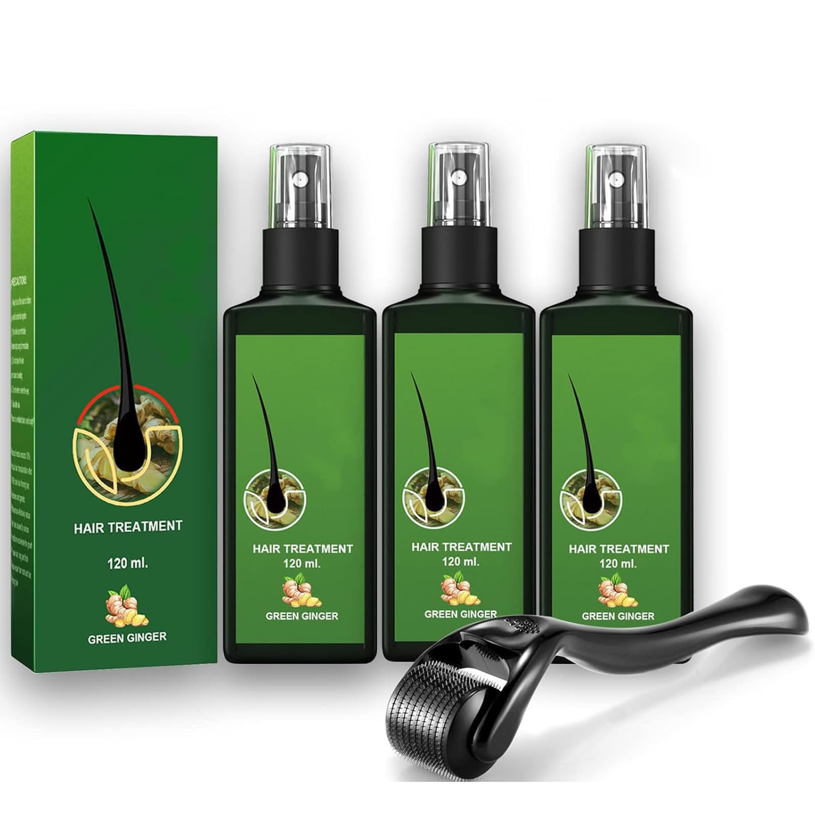 Growthplus - Loción capilar para el cabello, paquete de 3 unidades para hombres y mujeres, spray nutritivo de jengibre para raíces de cabello, 120 ml con masajeador