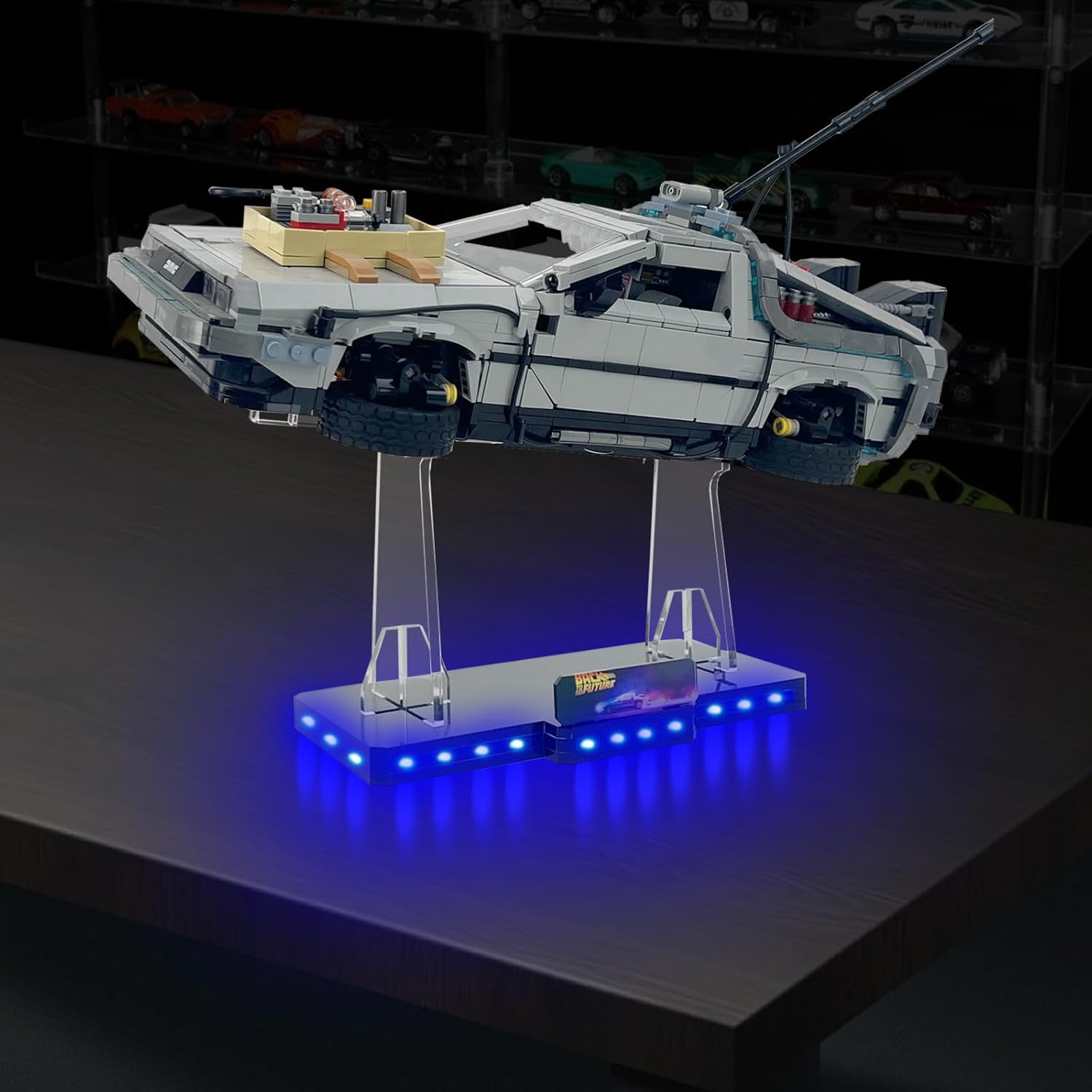 Acrylic LED Blue Light Stand for Lego 10300 Delorean Back to The Future - 5mm Ultra-Thick Base with Blue LED Lighting (Type-C), Exclusive Time Machine Display Stand (Model NOT Included)