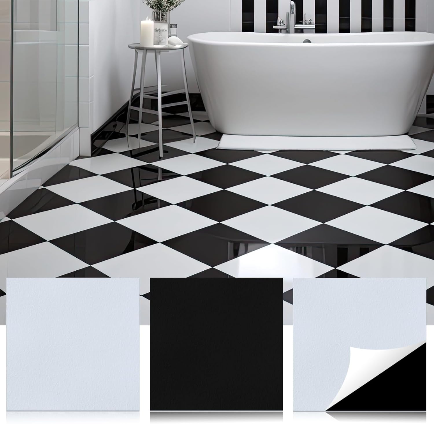 48 pieces vinyl flooring peel and stick floor tile stick on floor tile self adhesive waterproof bathroom 12 x 12 inch for bathroom kitchen bedroom living room(plaid)