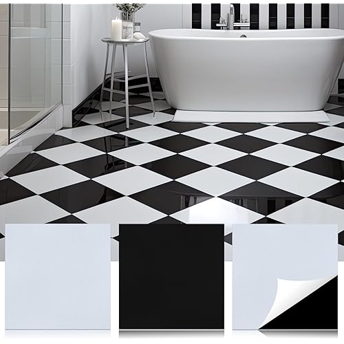 Spiareal 48 Pieces Peel and Stick Floor Tiles Vinyl Flooring 12 x 12 Inch Stick on Floor Tile Self Adhesive Waterproof DIY for Bathroom Kitchen Bedroom Living Room(Plaid)
