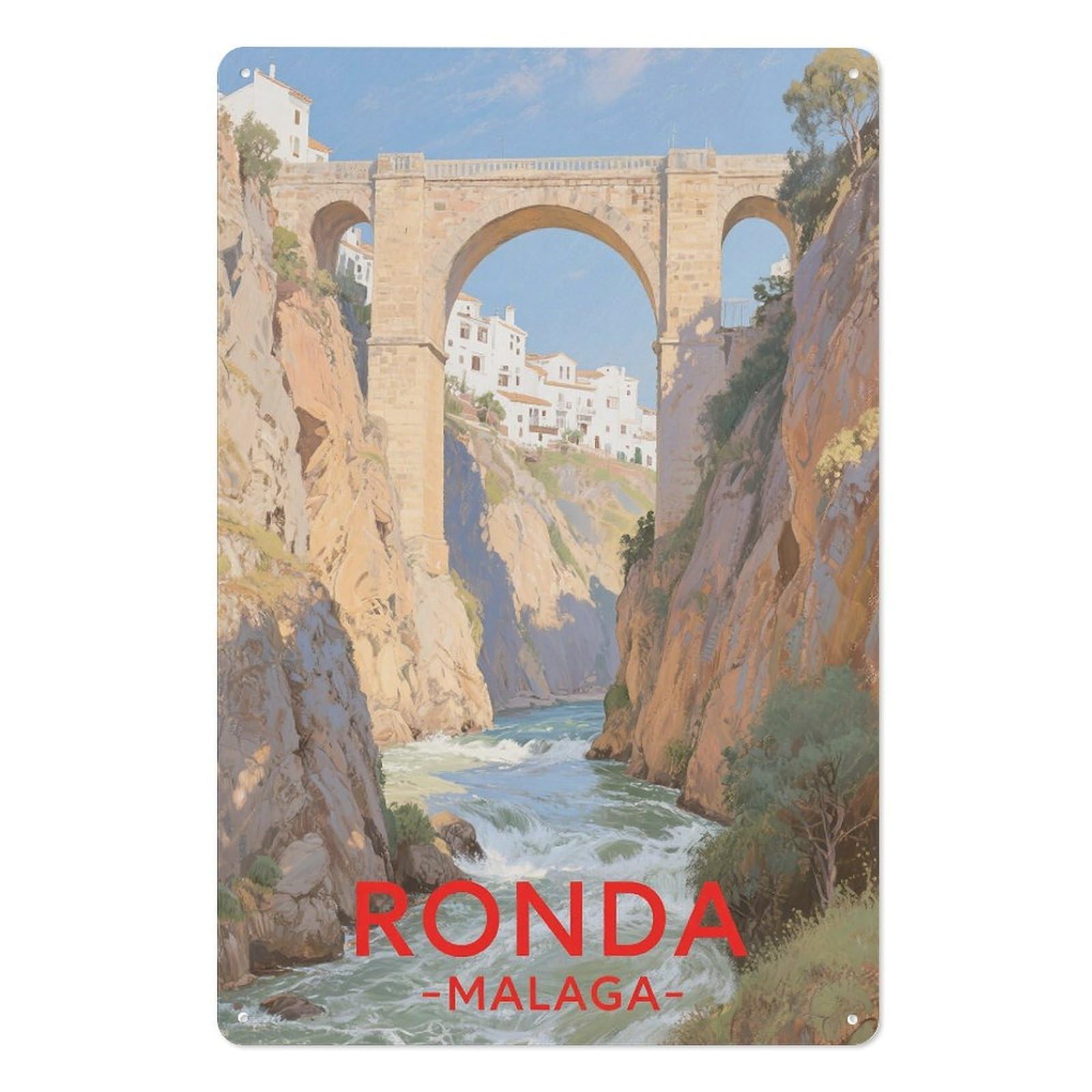 Ronda Malaga Retro Design Tin Paintings Vintage Tin Sign 08x12inch(20x30cm) Wall Art for Home Office Bedroom Living Room Cafes Wall Decor