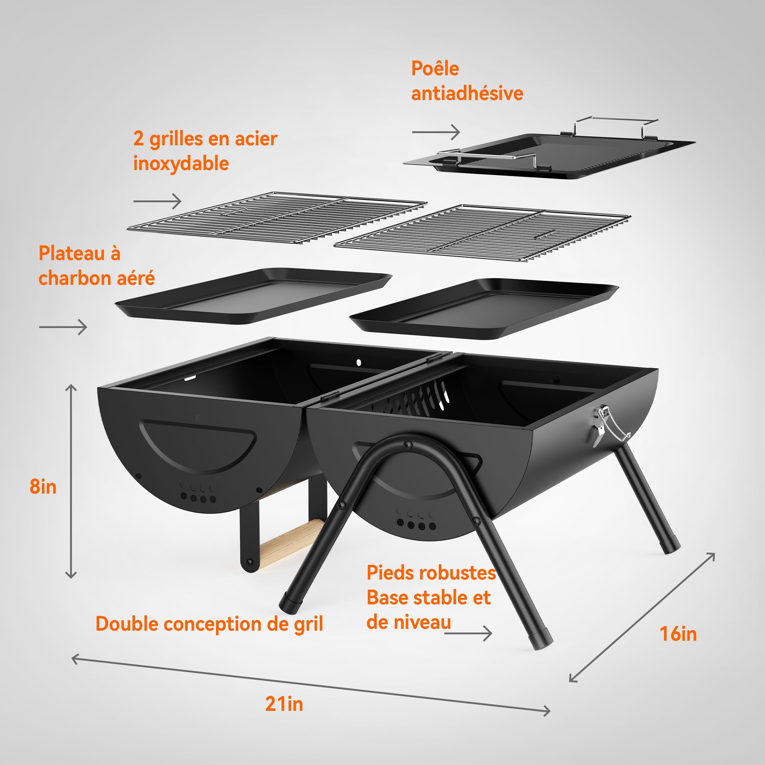 KEYO Barbecue Portable 2 en 1 à Charbon & Petit BBQ Extérieur - 236 Sq In
