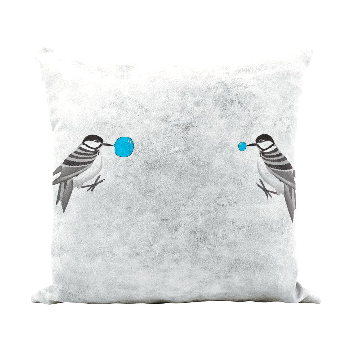 Coussin petits oiseaux rayés font des bulles déco humour blanc 40x40