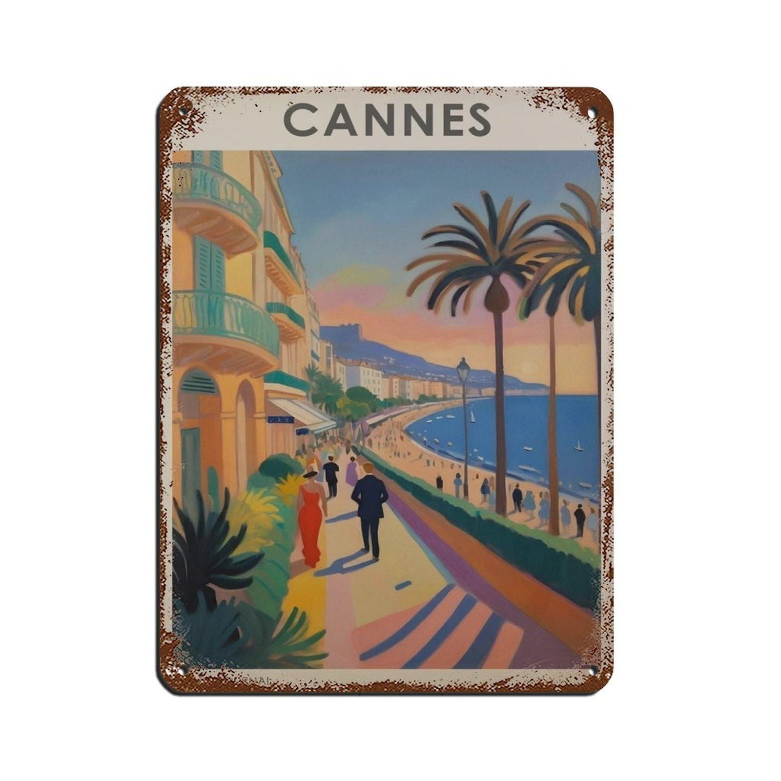 Cannes Travel, Vintage France Travel Art Tin Sign Vintage Metal Pub Club Cafe Bar Home Wall Art Decoration Poster Retro 12x16inch(30x40cm)