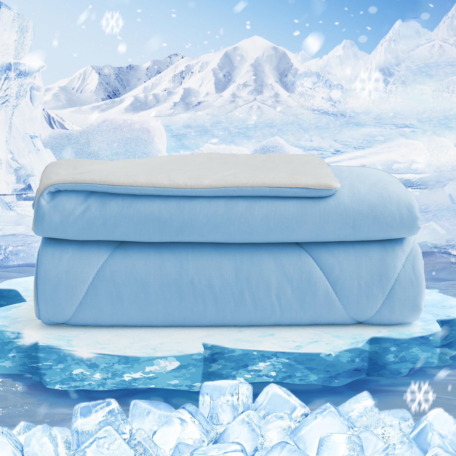 HOMFINE Kühldecke Doppelseitig Kühlende Decke - Leichte Kühldecke für Menschen Q-Max > 0,4 Sommerdecke Kühlend Selbstkühlende Sommer Decke Cooling Blanket für Bett, Blau, 200 x 220 cm