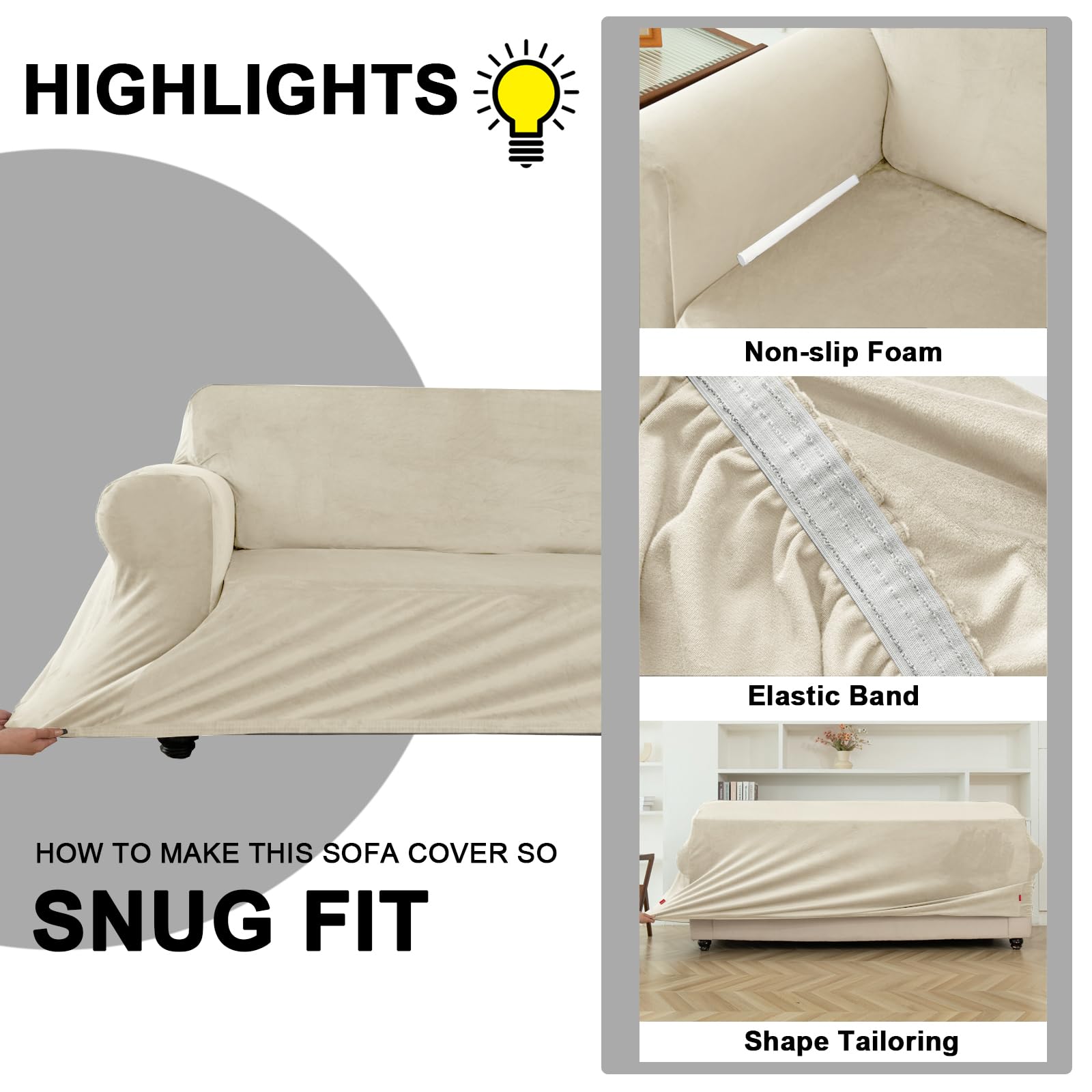 SYLC Housse De Canapé Extensible avec Housse De Coussin De Canapé, Velours Couvre Canapé Antidérapantes pour Ektorp/Canapé/Divan (New Ivory,XL Sofa)