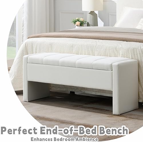 Miniatura 5 de Otomana de 47.25 pulgadas con almacenamiento, banco de almacenamiento para el extremo de la cama, banco de entrada, reposapiés multifuncional