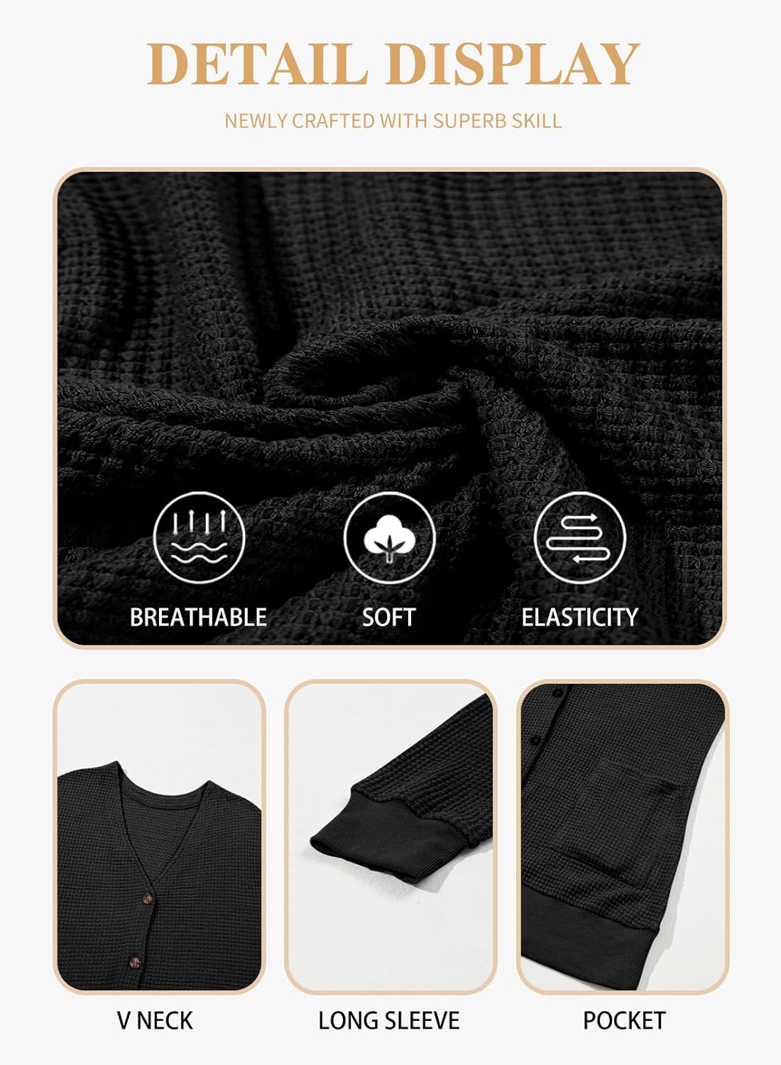 Eytino Womens Plus Size Cardigans Casual Long Sleeve Waffle Knit Front Button Tops(1X-5X) - Image 5