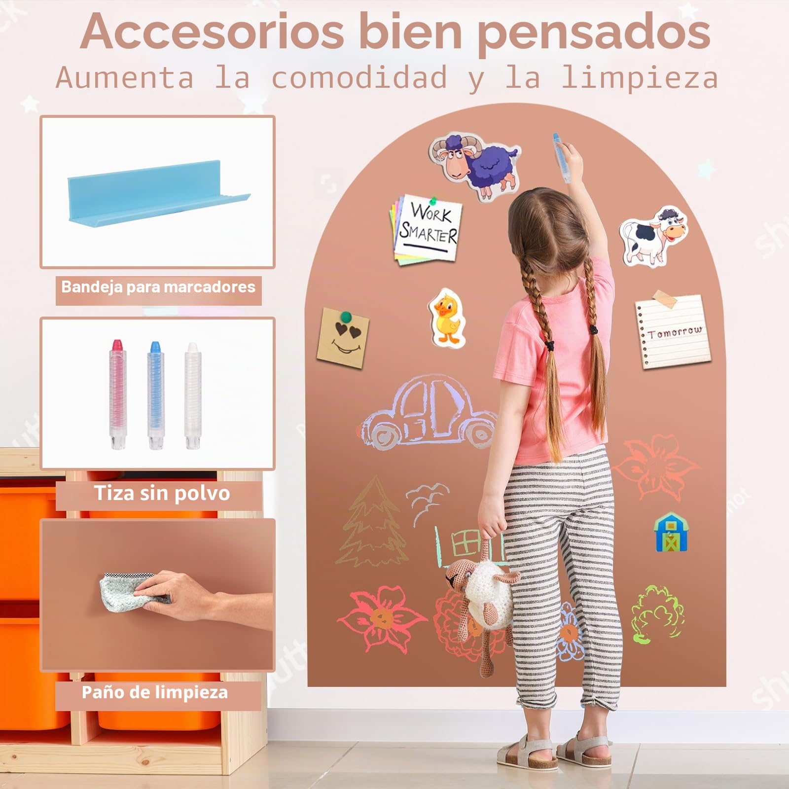 Pizarra Magnética Infantil Pared 80×100 cm, Adhesiva Lamina Imantada Arco, 3 Tizas sin Polvo, 1 Toallita, Ideal para Niños, Escuelas y Oficinas (Leche con Té)