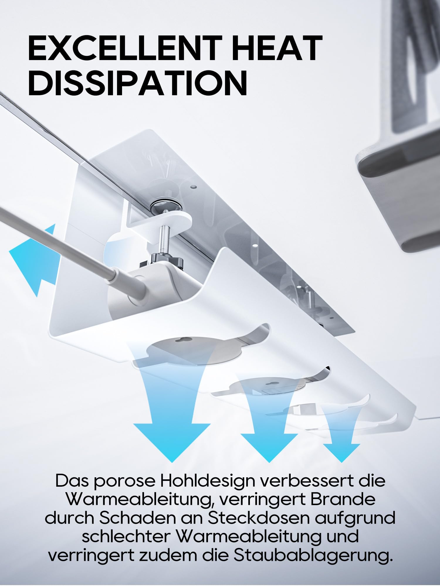 NODOCA Kabelmanagement unter dem Schreibtisch, Kabelkanal, Kabelkorb 43×15×12cm Weiß