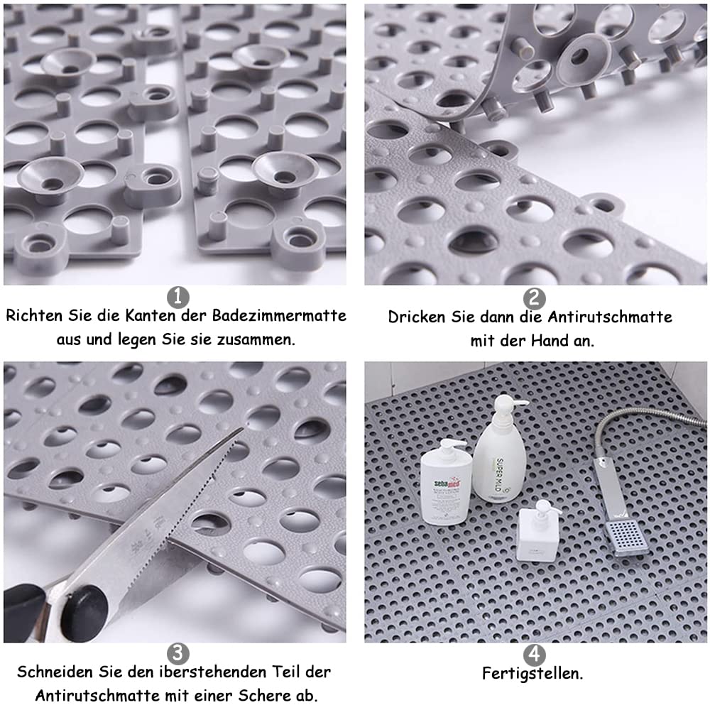 Tappeto Doccia Antiscivolo 6 Pezzi - PVC Con Fori Di Scarico, Cuciture Ad Incastro Per Bagno E Cucina - Foto 8