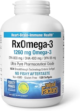 Natural Factors RxOmega-3 1,260 mg Omega-3 Fish Oil, 120 Softgels | High-Potency omega-3 Fish Oil with EPA, DHA & DPA for Heart, Brain, Eye, Nerve & Joint Health*; Reduced Fishy Aftertaste