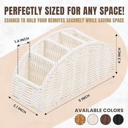 Miniatura 3 de Soporte de control remoto de 5 compartimentos: organizador de ratán sintético para controles remotos de TV, brochas de maquillaje, suministros de