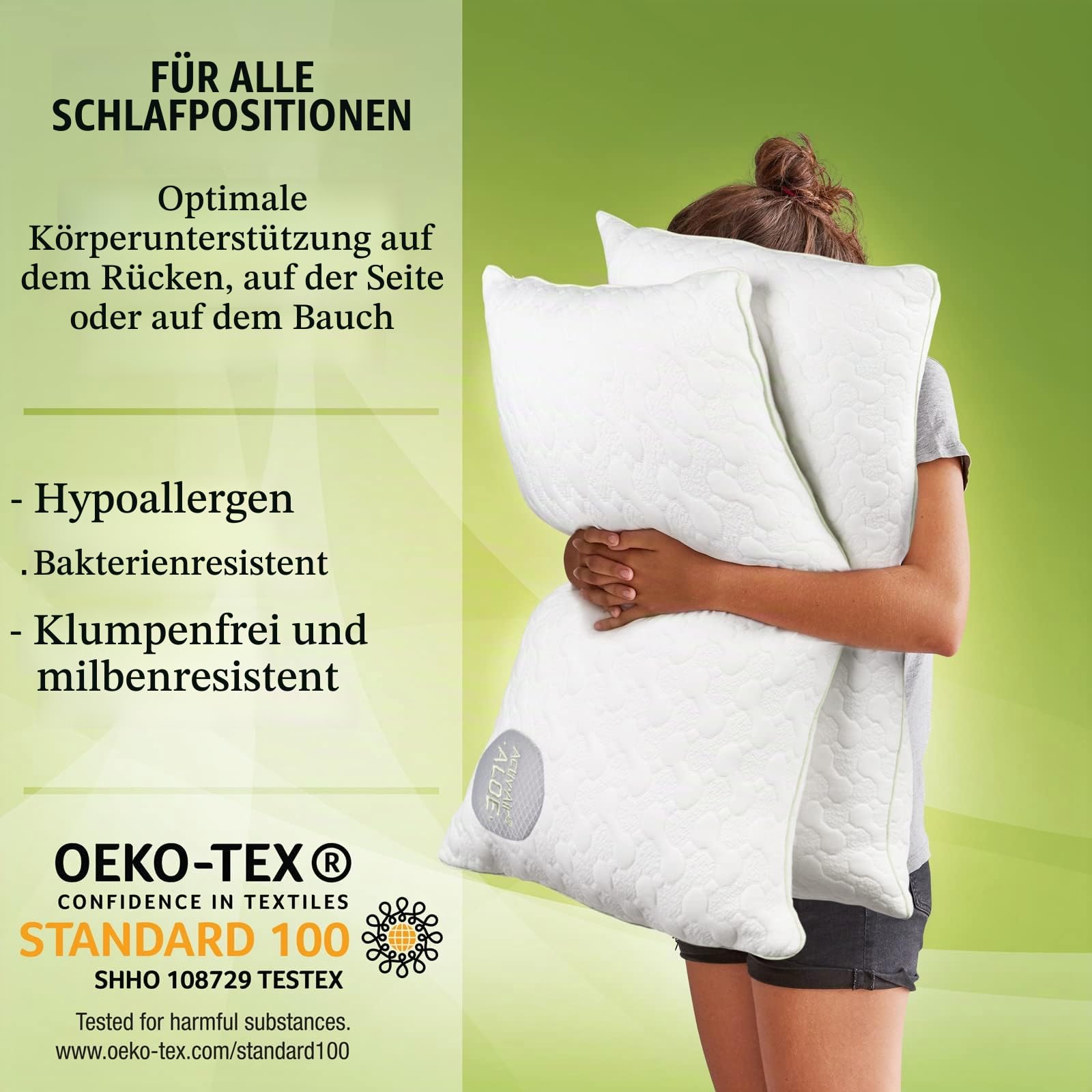 Vitapur Kopfkissen 40 x 80 Aloe Vera (2er Pack) - Kühl im Sommer, Warm im Winter - No.1. Seitenschläfer Kissen mit beruhigender Wirkung - Sehr Atmungsaktiv