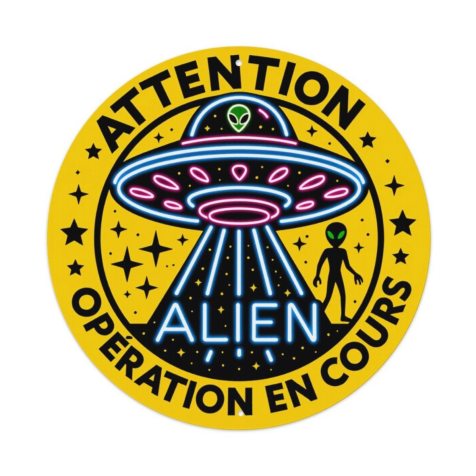 Alien Ufo Operation Attention Neon Metal Tin Sign Vintage Garden Bedroom Cafe Bar Man Cave Home Wall Decor Metal Poster 8x8 inches