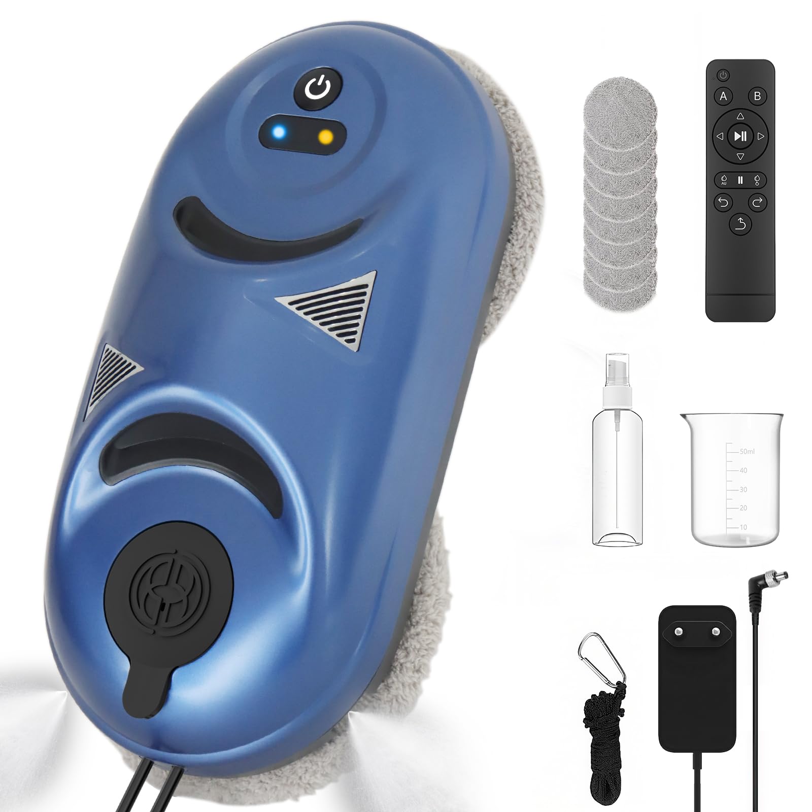 Robot Lavavetri, Robot Pulitore di Vetro con Doppio Spruzzo Acqua,3 Modalità di Pulizia, Doppia Elica 6500 PA, Navigazione Intelligente, per Finestre e Specchi (Blu)