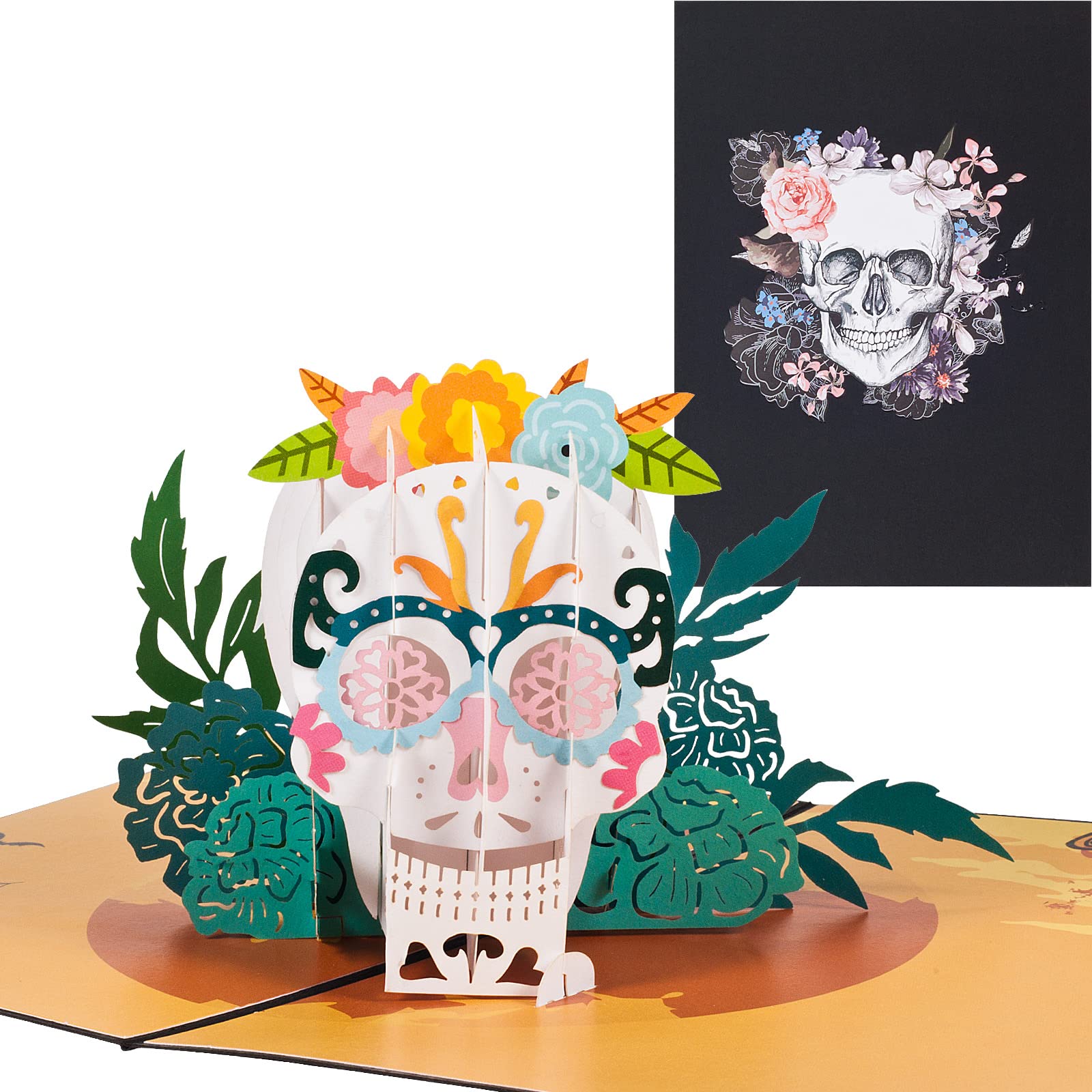 ANEWISH 3D Halloween Skull Pop-up Card with Flowers, Folding Card with Envelope for Halloween โ image 1