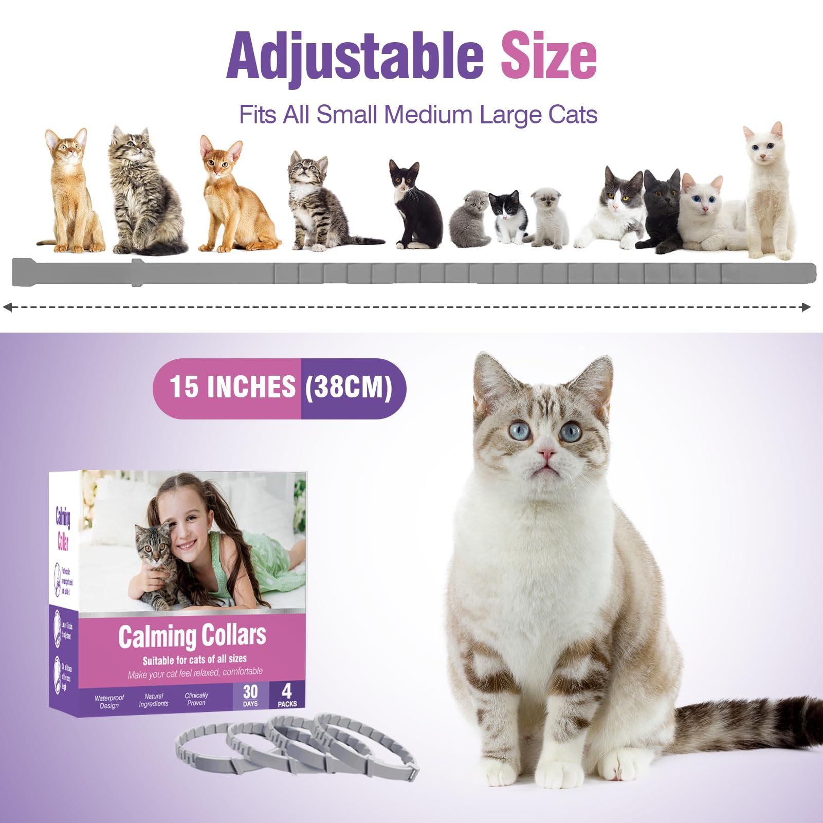 Calming Collar for Cats 4 Pack Soothing Cat Collars Stress Relief Anxiety Pheromone Collar for Cat Relaxing Pet Calm Bands Adjustable Comfort Cats Calming Straps Lasts 30 Days Feline Calming Product - image 7