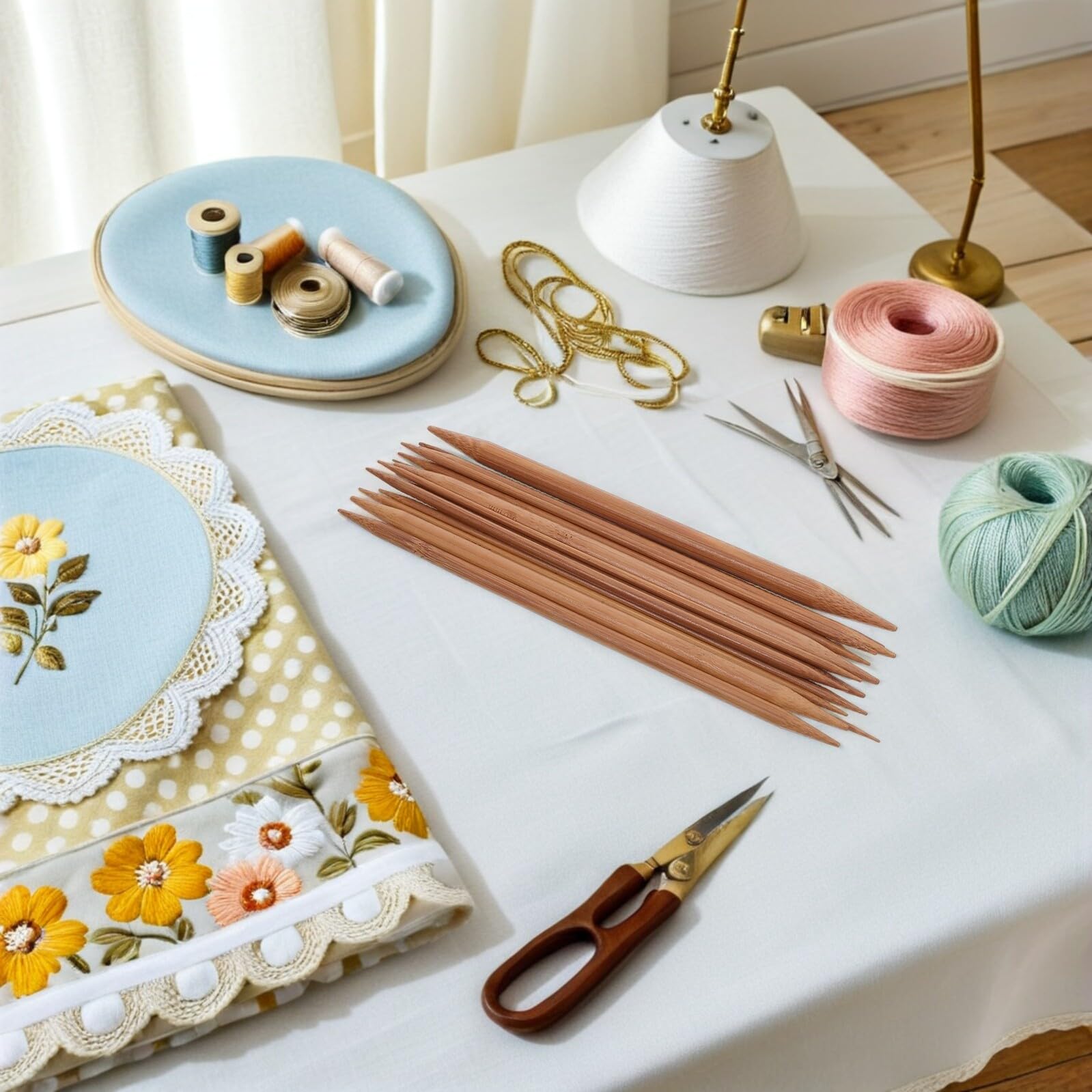 HEALSOPTHY Agujas de Tejer de Doble Punta de Bambú Vintage 20 Cm, Juego de 150 Piezas 15 Tamaños para Manualidades, Herramientas para Tejer a Mano y Proyectos de Suéteres