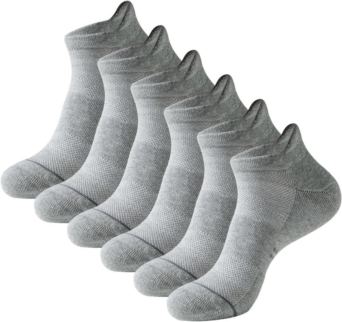 6 Pairs Ankle Running Socks for Men & Women Low Cut Breathable Cushioned Tab Design Moisture Wicking Athletic Socks