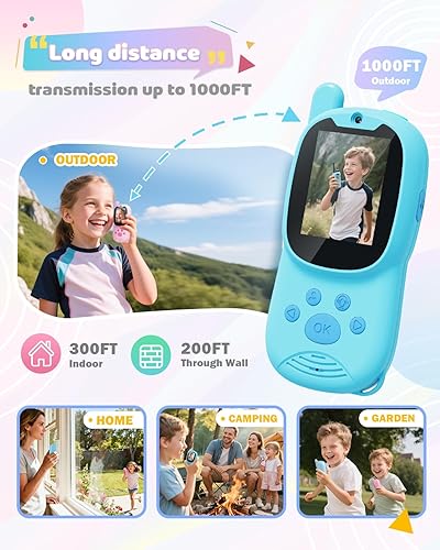 Miniatura 5 de Walkie talkies de video para niños, paquete de 2 walkie talkies recargables para niños que pueden enviar mensajes, regalos de cumpleaños de Navidad