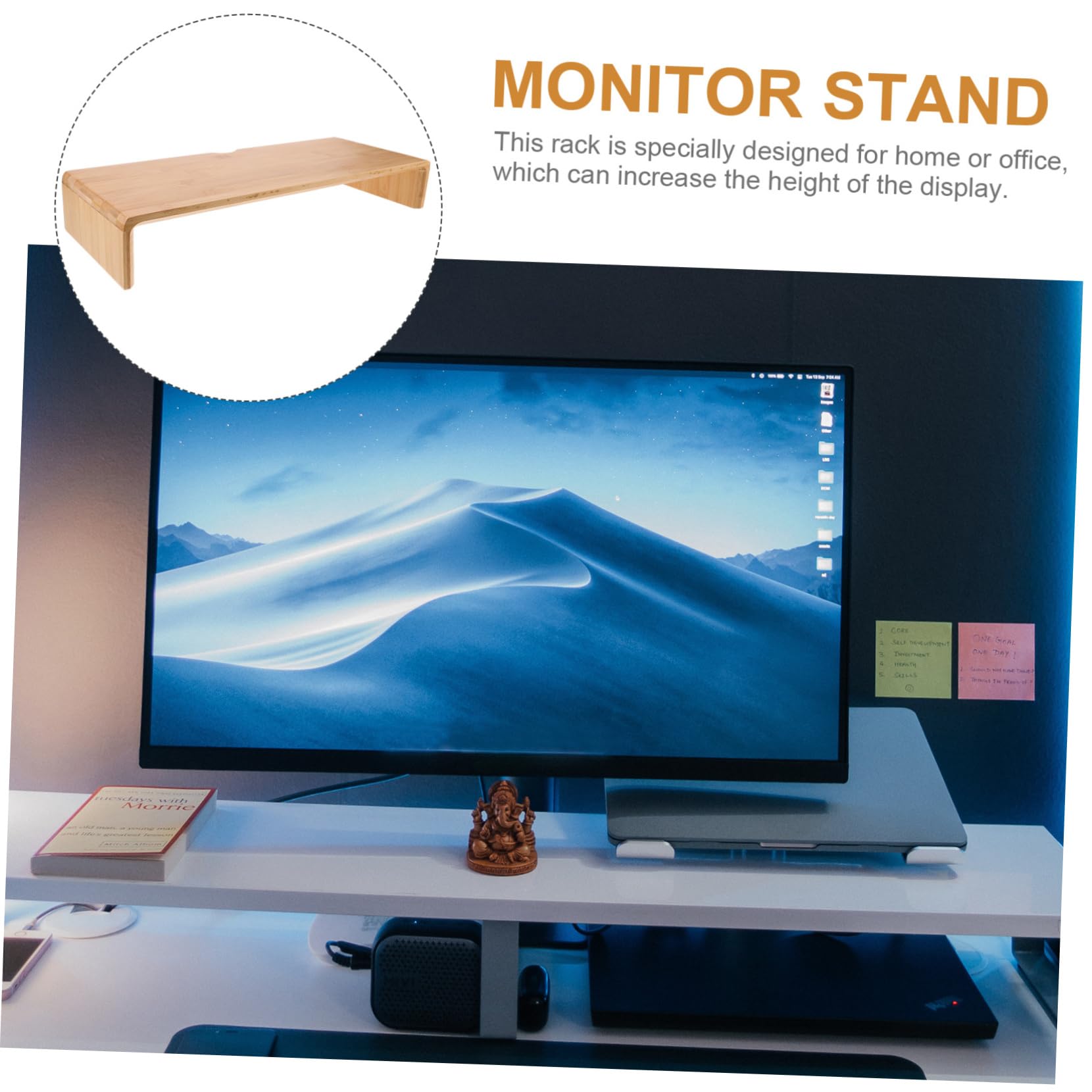 Angoily Monitorständer für Bessere Ergonomie zur Erhöhung des Bildschirms aus Bambus mit Schreibtisch Organizer Einfache Rustikale Computerbasis für Büro Am Arbeitsplatz