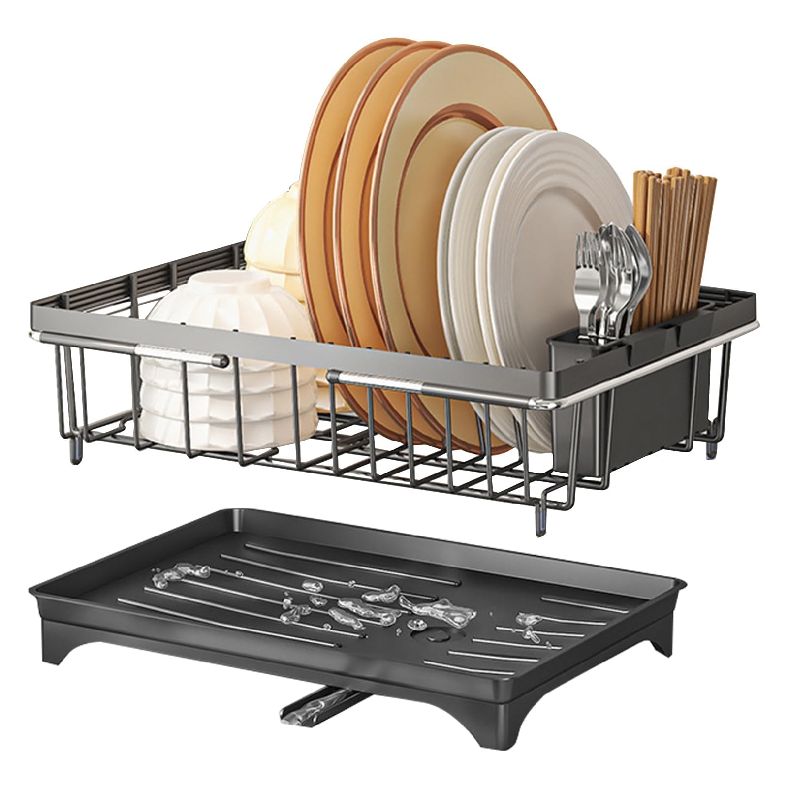 Escurreplatos expandible para fregadero, escurridor rápido para platos, cuencos, frutas, verduras, cubiertos, ideal para ahorrar espacio para apartamentos y casas pequeñas