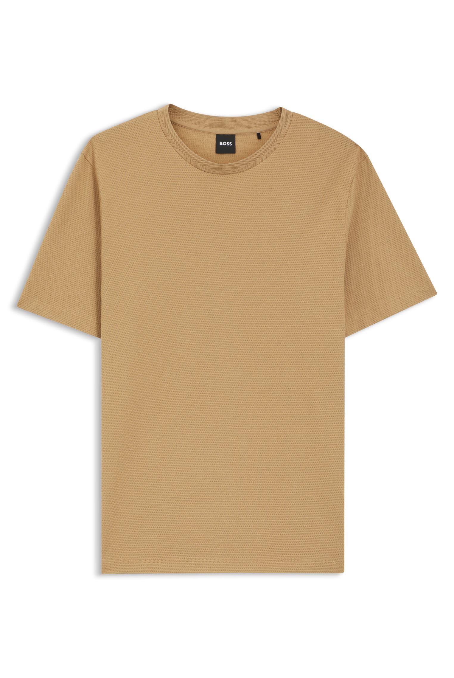 BOSS Mens Tiburt Bubble Structure Cotton Short Sleeve Medium Beige L