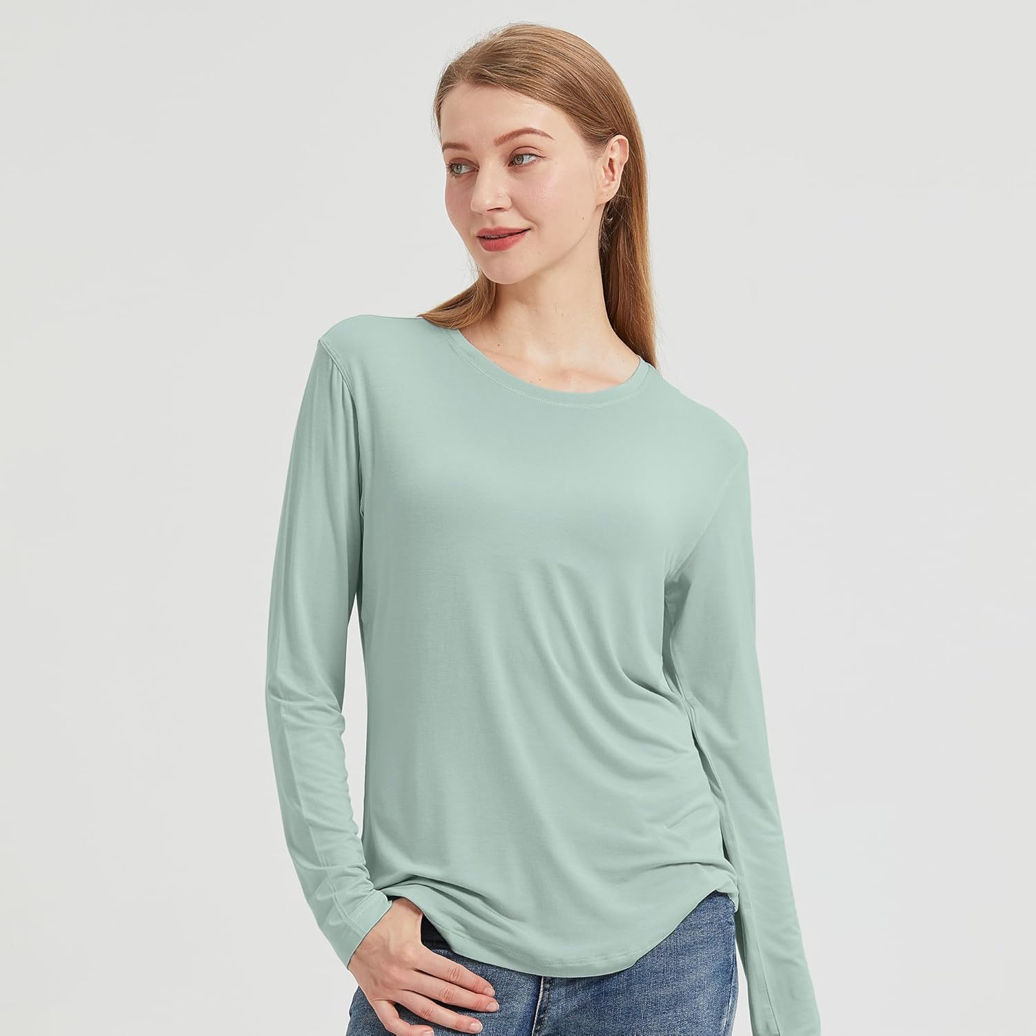 netdraw Women's Lightweight Bamboo Viscose T-Shirt Buttery Soft Curved Hem Long Sleeve Sleep Lounge Pajama Tops - Image 6