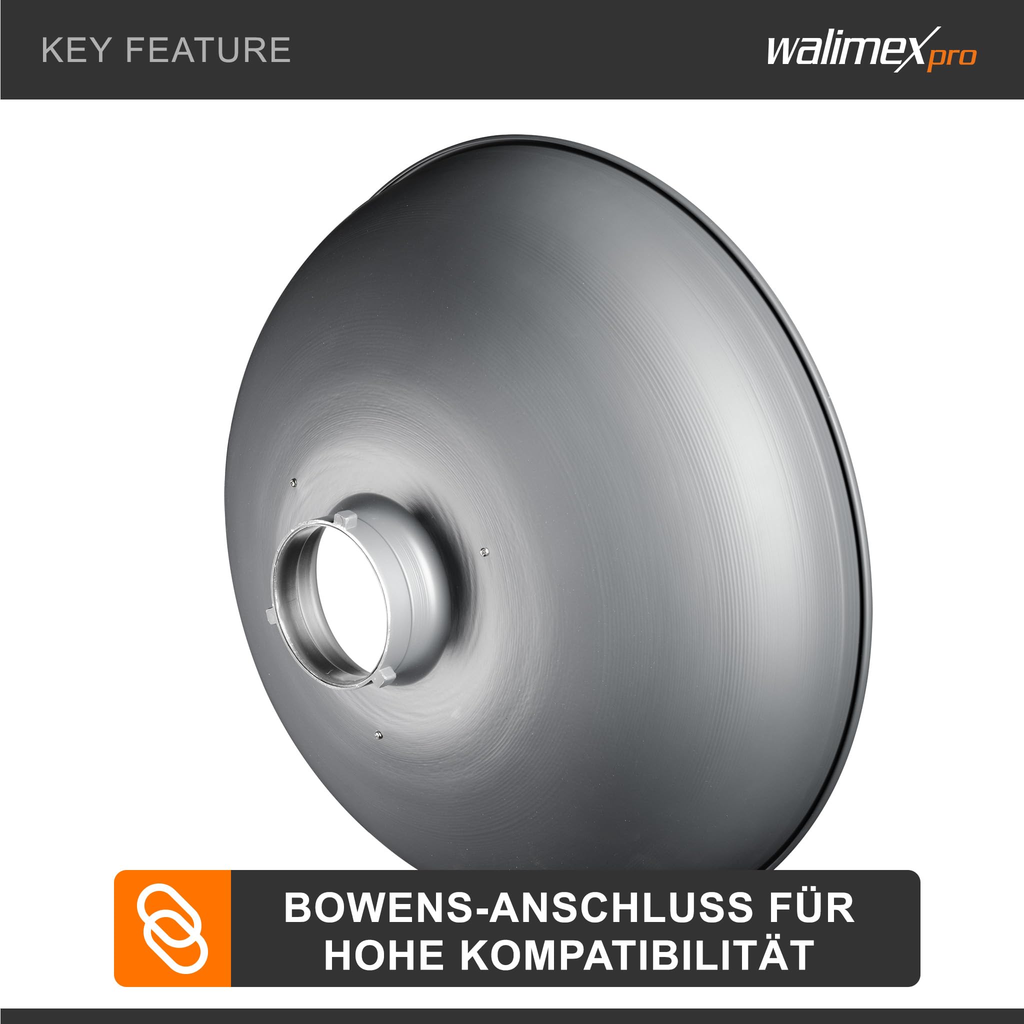 Walimex pro Beauty Dish Ø 40 cm Lichtformer für Bowens & Walimex pro Anschluss, Reflektor für weiches Licht, ideal für Portät und Beautyfotografie