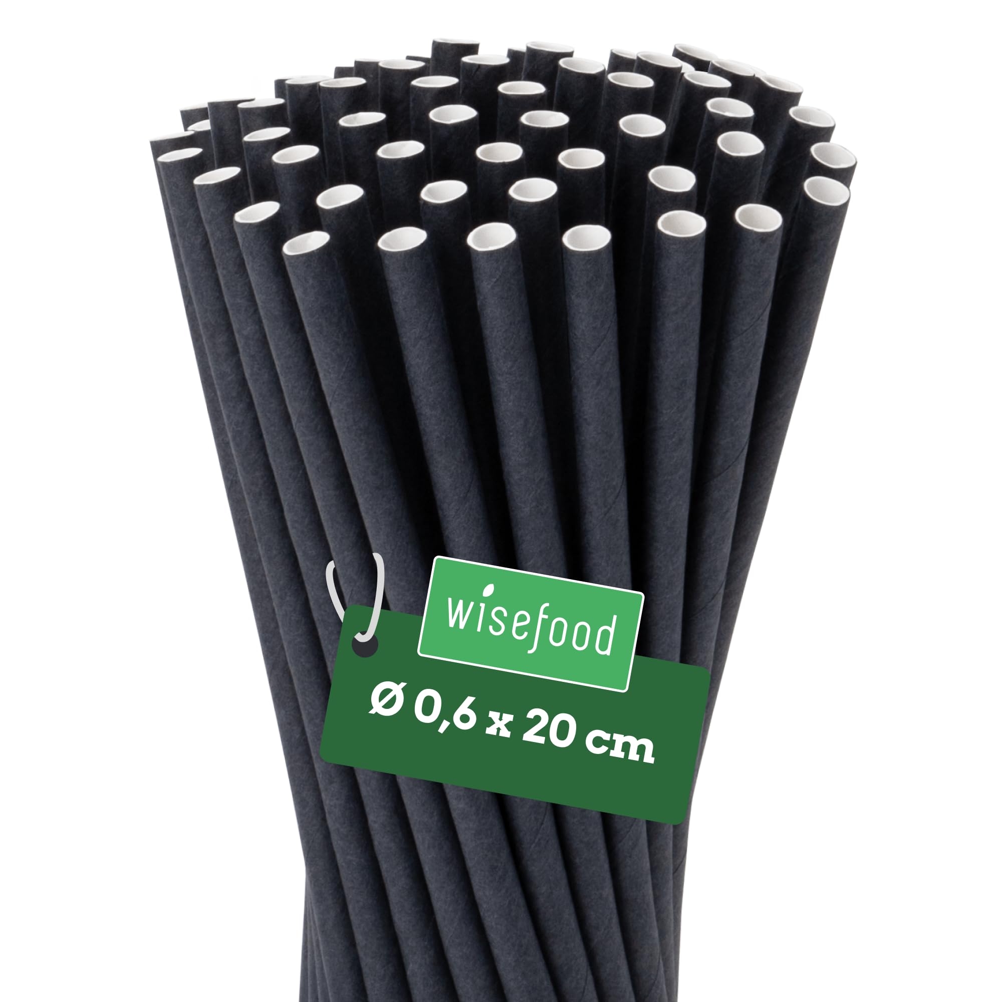 wisefood Cannucce di carta monouso – 500 pezzi Ø 6 mm x 20 cm – nero – cannucce stabili in carta, compostabili e biodegradabili – 100% senza plastica, ecologiche