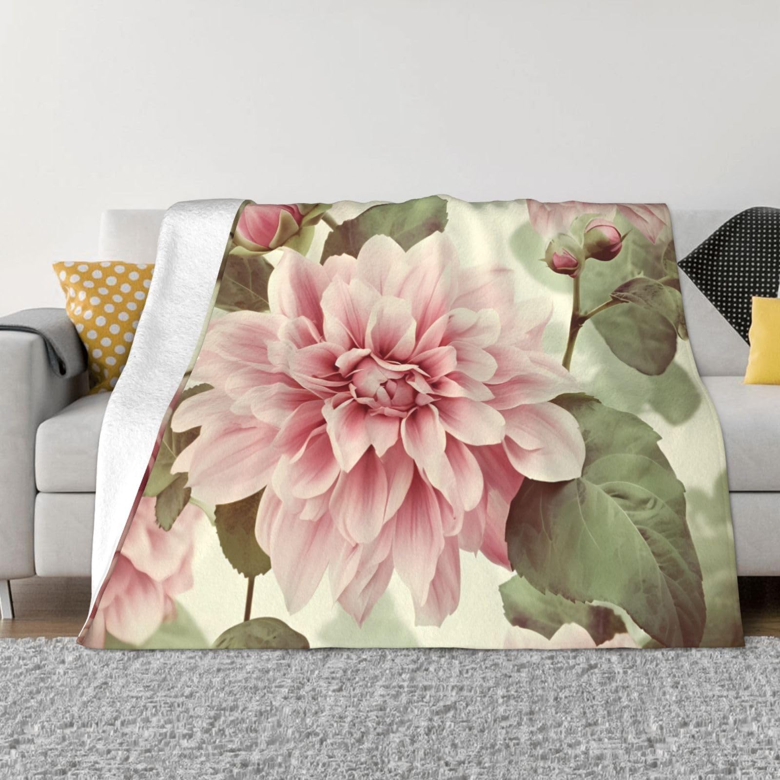 Couverture microfibre rose floral contre le froid : jeté de lit flanelle léger