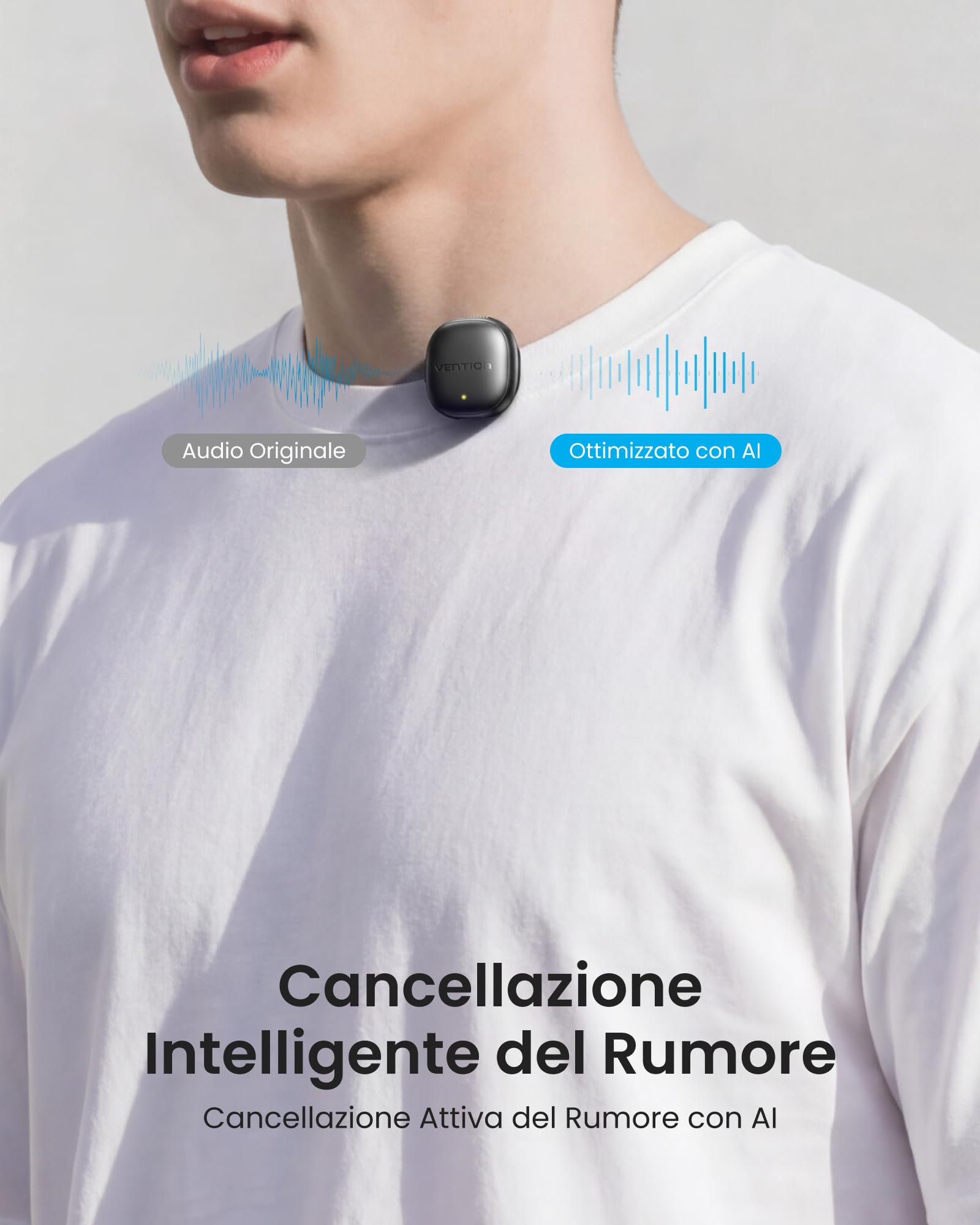 VENTION Mini Microfono Wireless per iPhone 17/16/15 Pro Max, [Plug and Play] USB-C Bluetooth Lavalier Microfono per Android,Dotato di custodia di ricarica da 24 ore per Registrazioni Video,Vlogging
