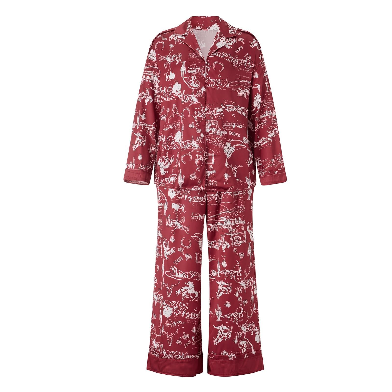 Generisch Pijama de seda de satén para mujer, conjunto largo con botones, conjunto de pijama de moda, ropa de dormir ligera y delgada, ropa para el hogar, ropa de dormir de moda, estampado floral