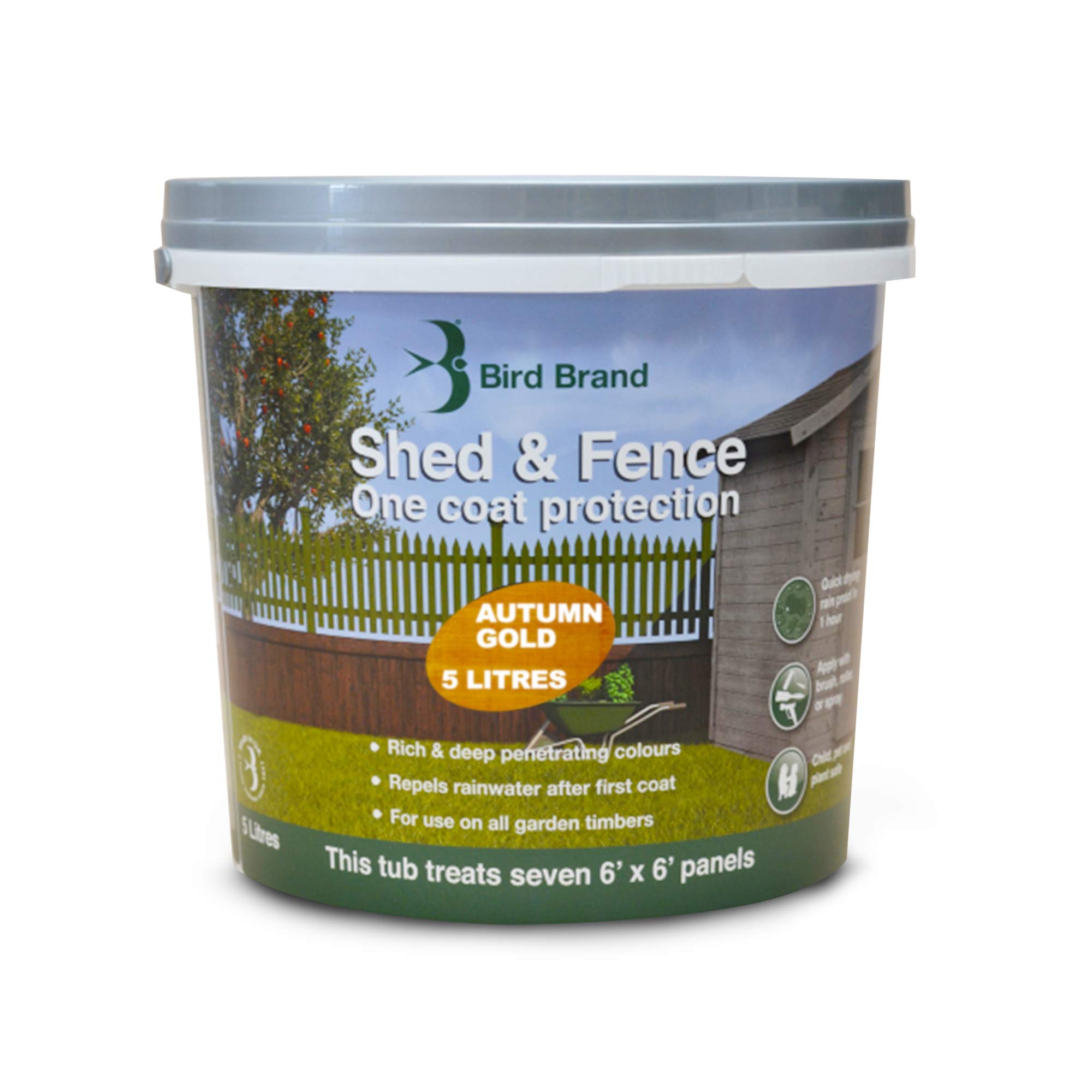 Bird Brand Shed & Fence One Coat Protection - 5 Litre - Autumn Gold Colour