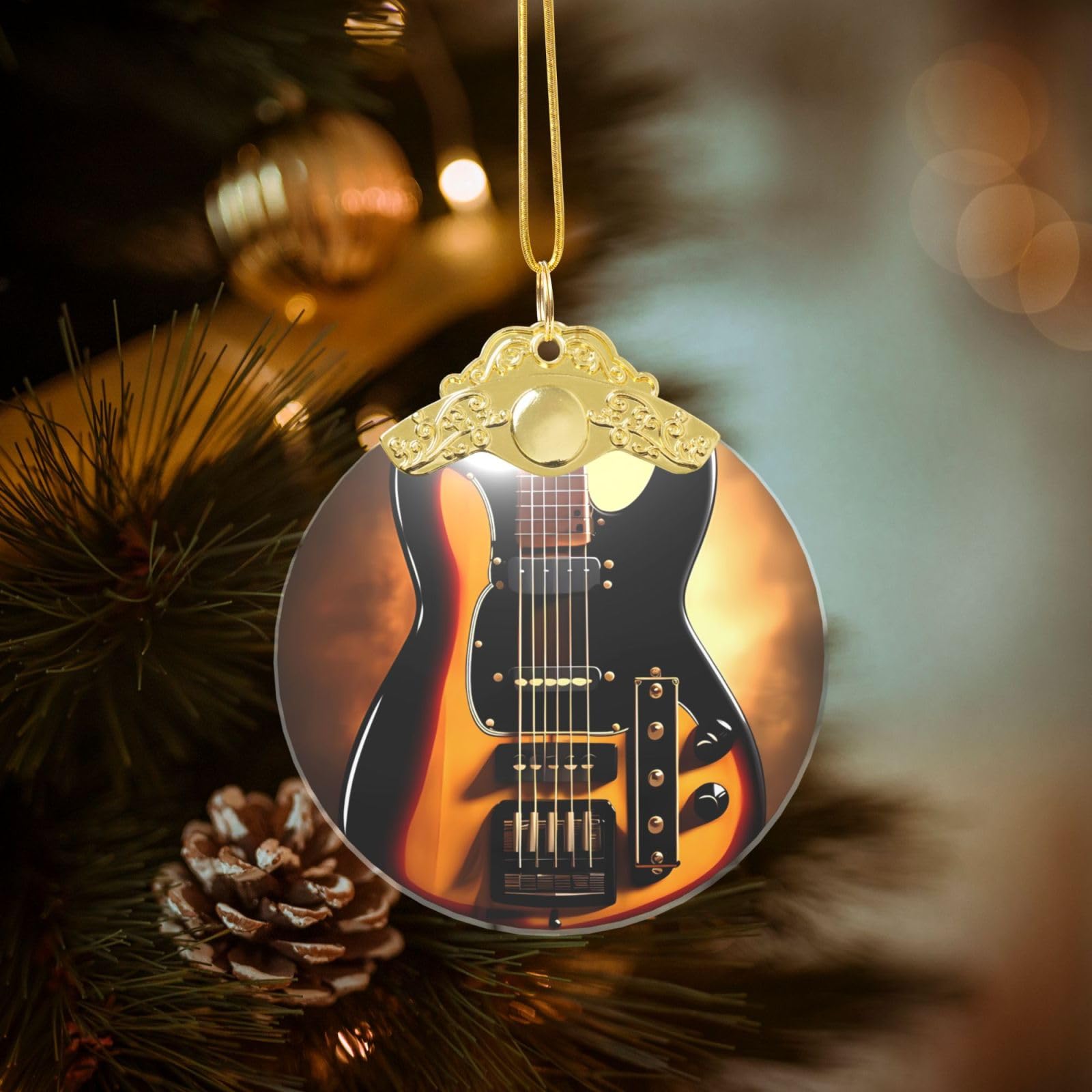 Instrumental Guitar Christmas Ornament 2025, Round Glass Xmas Hanging Pendant for Xmas Tree Decoration,Cute Holiday Hanging Decorations Keepsake for New Year Family Party Wedding Decor