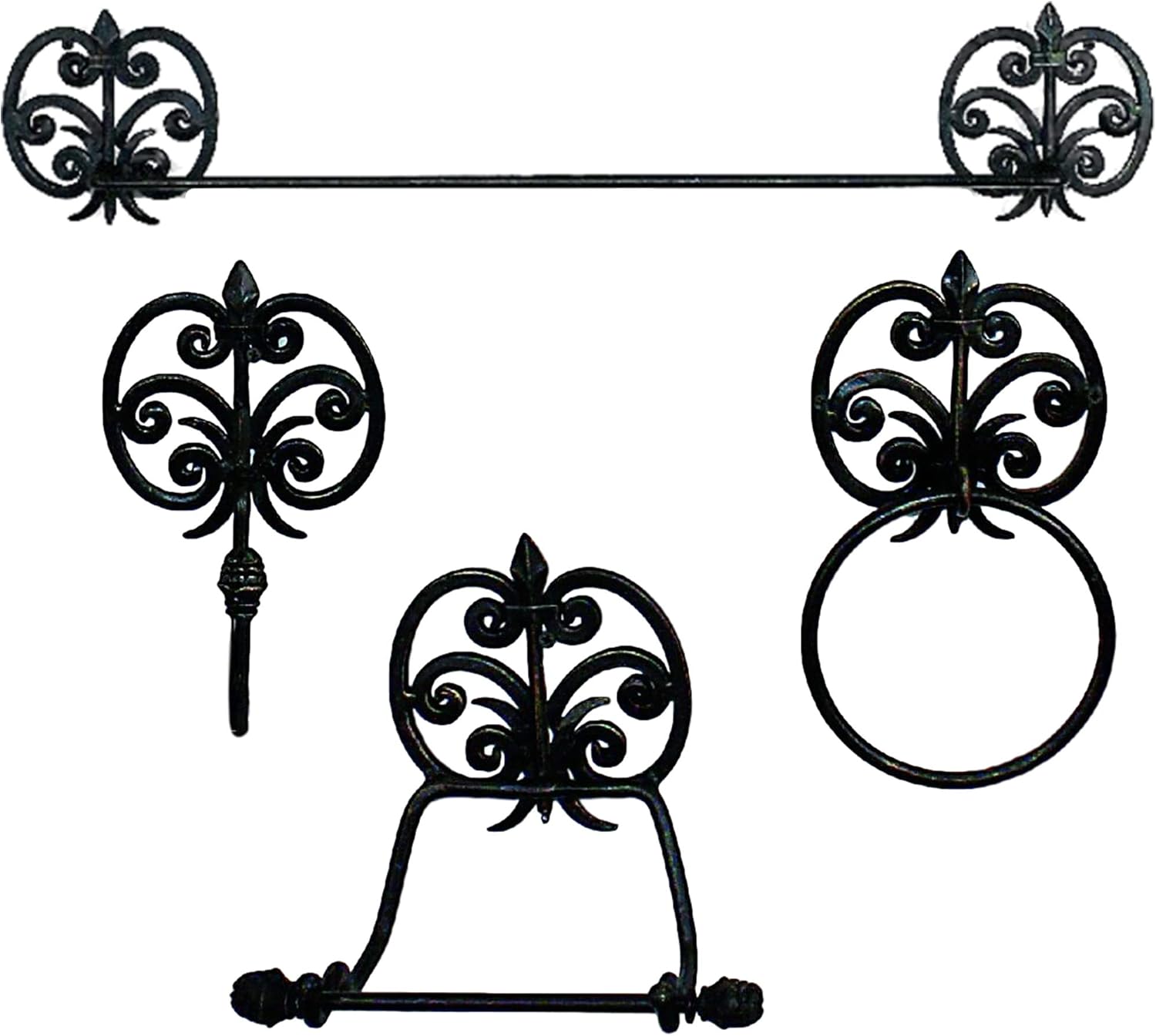 MY SWANKY HOME Wrought Iron Fleur de Lis Towel Ring Wall Mounted Bathroom Scroll Open Classic